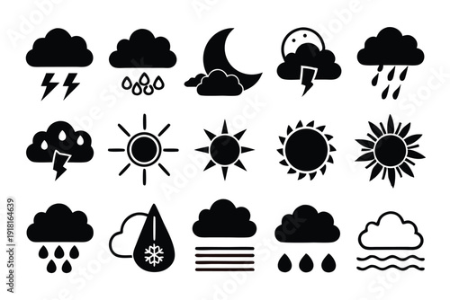 set of weather icons line art silhouette vector illustration