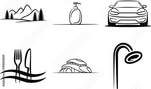Simple Line Icons of Various Everyday Objects