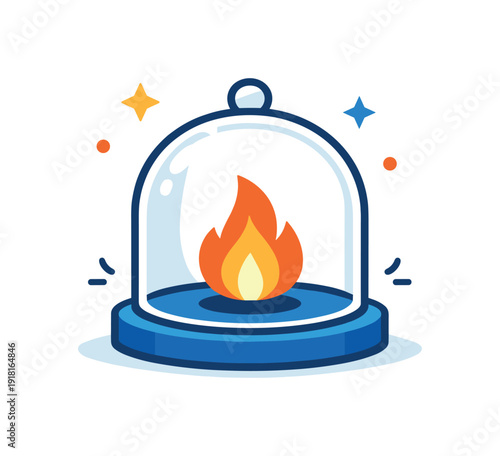 Emotional containment and keeping reactions proportional to situations, a small flame enclosed safely within a glass dome expressing controlled