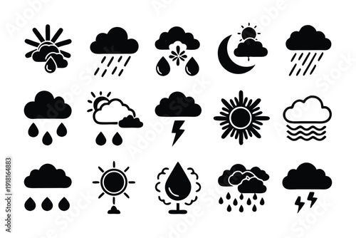 set of weather icons line art silhouette vector illustration