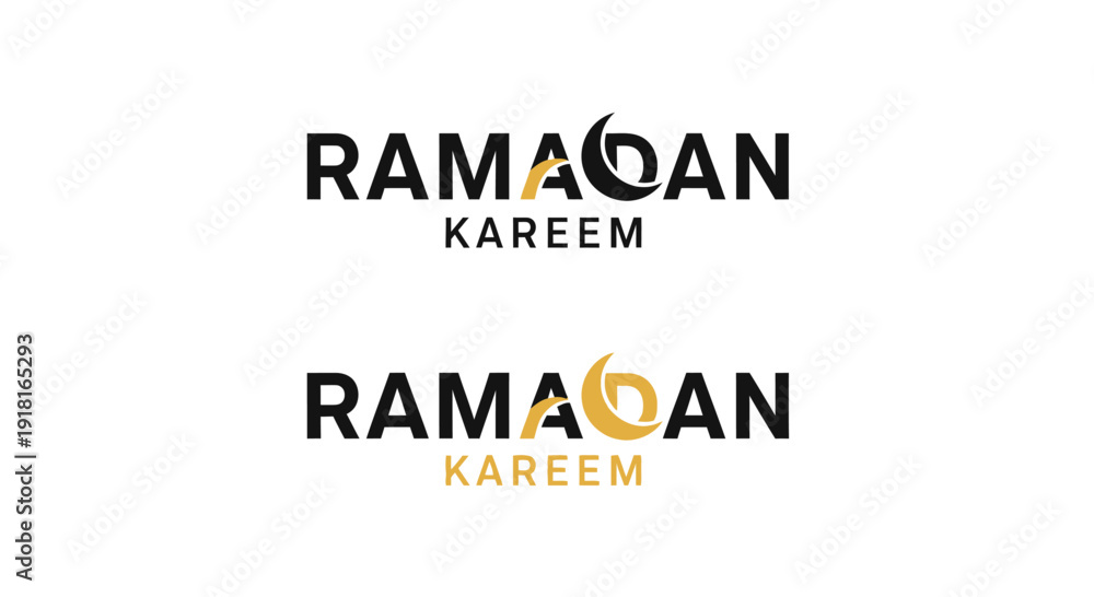 Obraz premium Ramadan kareem typography with crescent moon design black silhouette