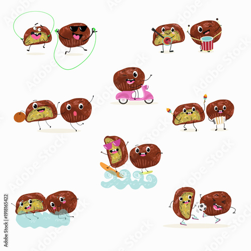 Funny Characters Dubai Chewy Cookie, hand drawn vector illustration.