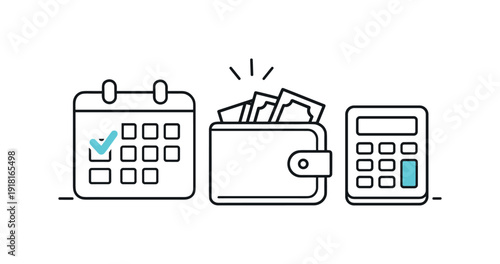 Mindful personal finance review and monthly budgeting routine in everyday life focused on awareness and control, a calendar page paired with a wallet