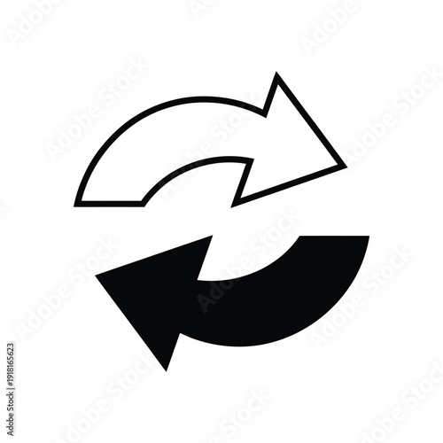 Black and white graphic of two opposing curved arrows in a cycle