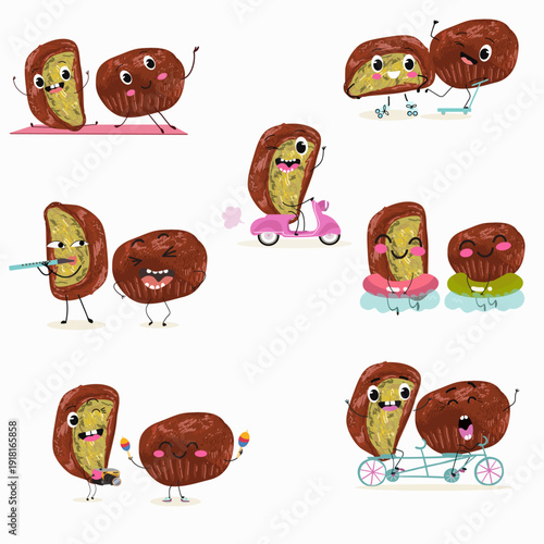 Funny Characters Dubai Chewy Cookie, hand drawn vector illustration.