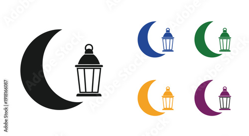 Colorful crescent moons with lanterns a striking graphic silhouette