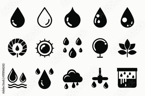 set black water and oil drop line art silhouette vector illustration