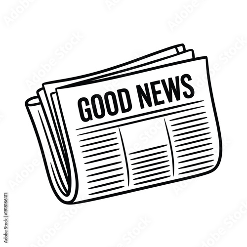 A stack of newspapers boldly proclaims good news in black and white