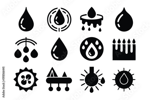 set black water and oil drop line art silhouette vector illustration