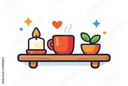 Everyday emotional comfort through maintaining a warm and welcoming home atmosphere after daily activities, a soft wall shelf paired with a small