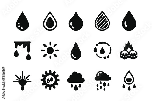 set black water and oil drop line art silhouette vector illustration