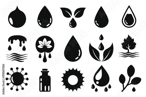set black water and oil drop line art silhouette vector illustration