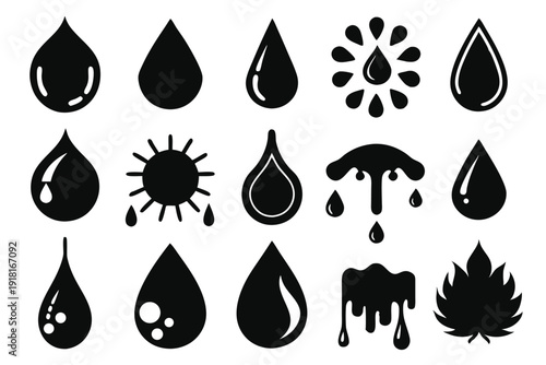 set black water and oil drop line art silhouette vector illustration