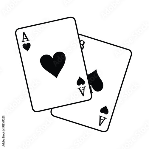 Two playing cards an ace of spades and a heart are displayed
