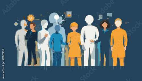 Business people team standing together as a professional corporate group illustration
