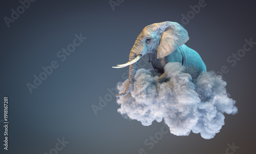 Elephant sitting on cloud 3d