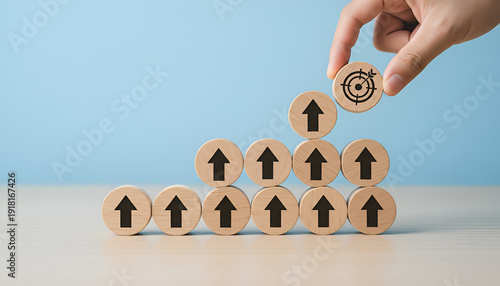 Target on top: building momentum with growth arrows toward strategic goals

