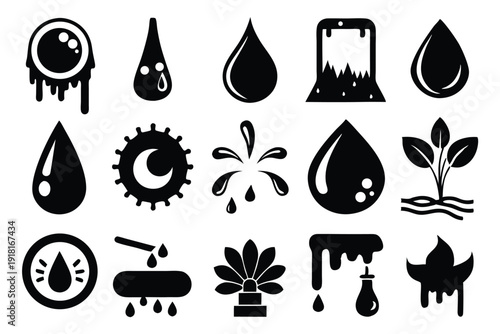set black water and oil drop line art silhouette vector illustration