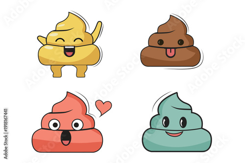 Emoji poop characters with different emotions