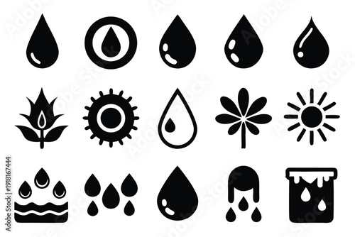 set black water and oil drop line art silhouette vector illustration