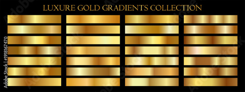 Collection of different golden gradients. Elegant golden bright gradient swatches collection