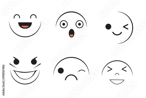Collection of hand drawn smiley faces and emotions
