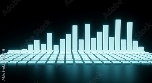 3D Render of a Glowing Bar Graph on a Grid Background