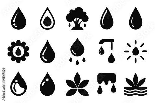 set black water and oil drop line art silhouette vector illustration