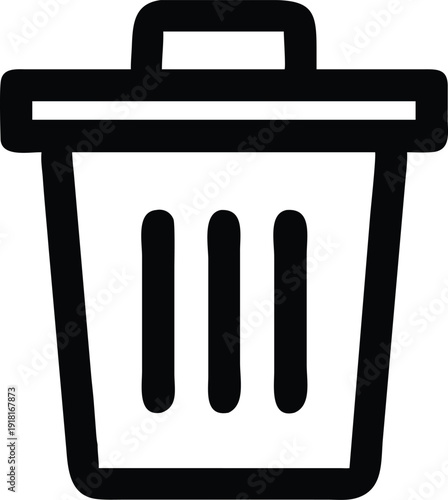 Black and white trash can icon with handle