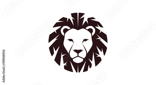 A stylized illustration of a lion's head in dark brown color