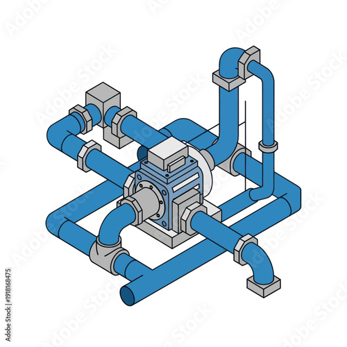 Industrial Pump System with Blue Piping.