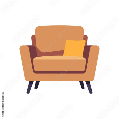 brown armchair, living room seating, comfy furniture, colorful vector flat style illustration
