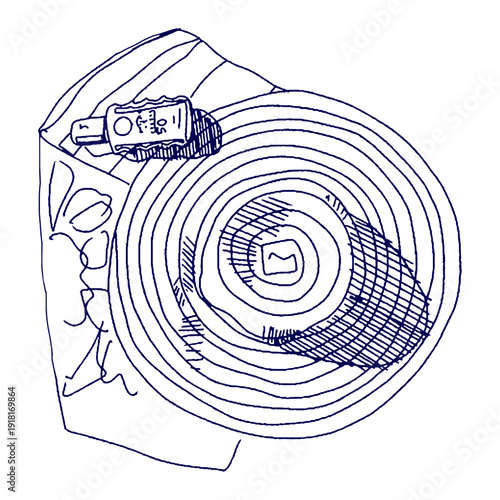 Hand Drawn Summer Beach Scene with Hat, Sunscreen Cream and Towel Vector Illustration