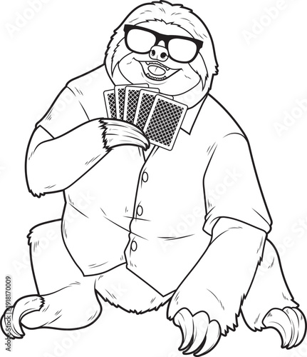 Sloth Poker Poker cards Card game Animal Vector Graphic Art Illustration