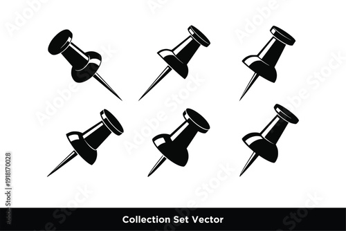 Office Push Pin and Thumb Tack Vector Set