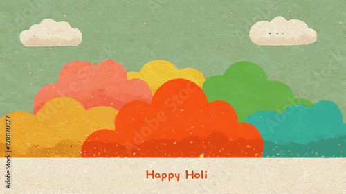 Minimal Color Powder Cloud Happy Holi Poster with Modern Textured Vector Background and Clean Copy Space