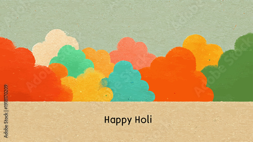 Minimal Color Powder Cloud Happy Holi Poster with Modern Textured Vector Background and Clean Copy Space