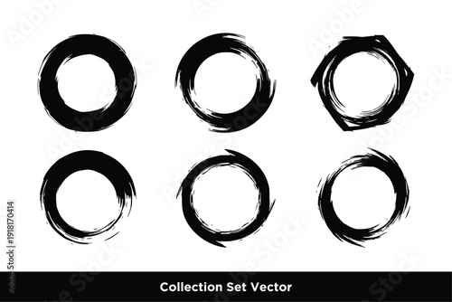 Zen Circular Ink Brush Frame Vector Set