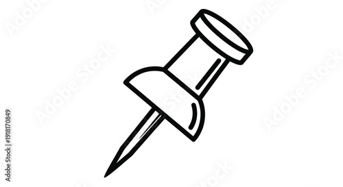 Simple black and white illustration of a push pin angled diagonally