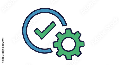 Checkmark and gear icon symbolizing process completion or successful operation