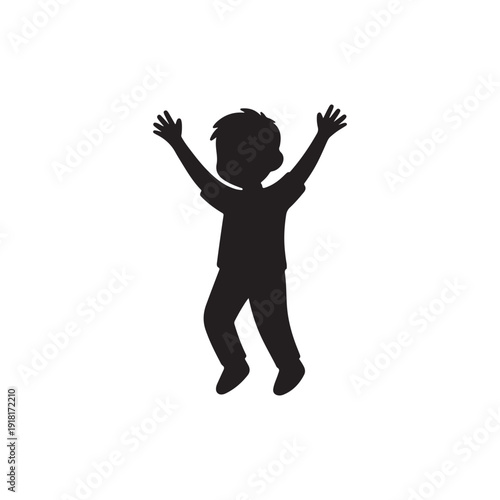 Joyful young boy silhouette vector illustration isolated on white background.
