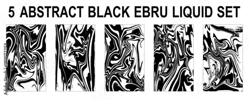 Minimal Black and White Liquid Art Textures. Liquid Ink Marble Patterns Monochrome Set