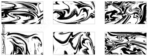 Monochrome Liquid Swirl Art Texture Set. Black and White Artistic Liquid Marble Abstracts