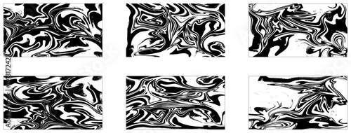 Modern Monochrome Fluid Texture Collection. Monochrome Liquid Swirl Art Texture Set. 