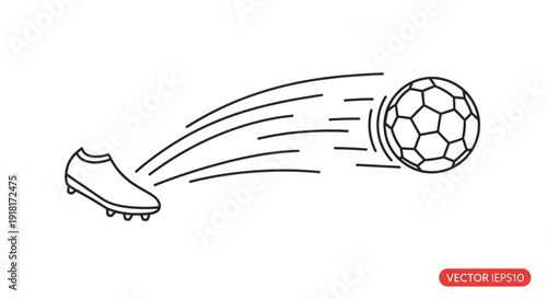 Soccer cleat kicking a soccer ball in motion lines action sports illustration