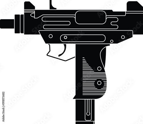 Silhouette vector of an Uzi sub-machine gun vector illustration.