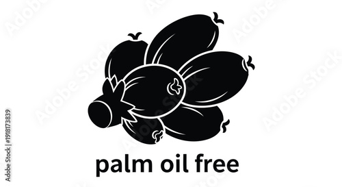 Stylized black floral illustration with text indicating palm oil free below