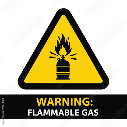 Warning sign for flammable gas with a burning cylinder