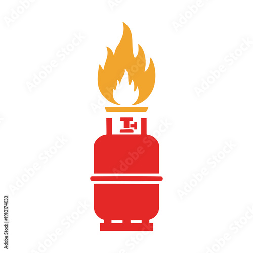 Burning gas cylinder isolated on a white background