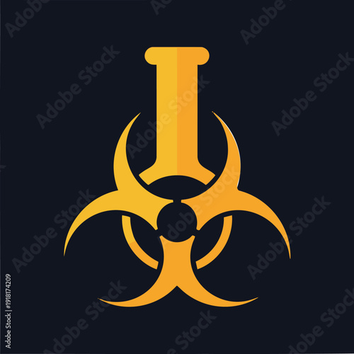 Biohazard symbol merging with laboratory glass beaker